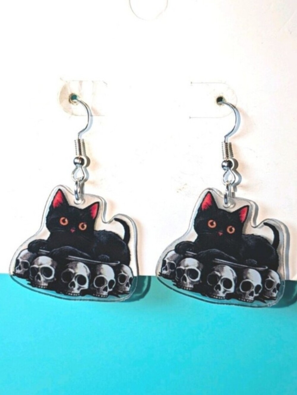 Black Cat Skull Dangle Earrings - Cute Gothic Jewelry